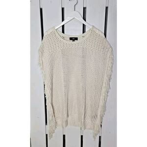 Mossimo Cream Sleeveless Open Knit Fringe Poncho XXL Beach‎ Festival Pool Travel
